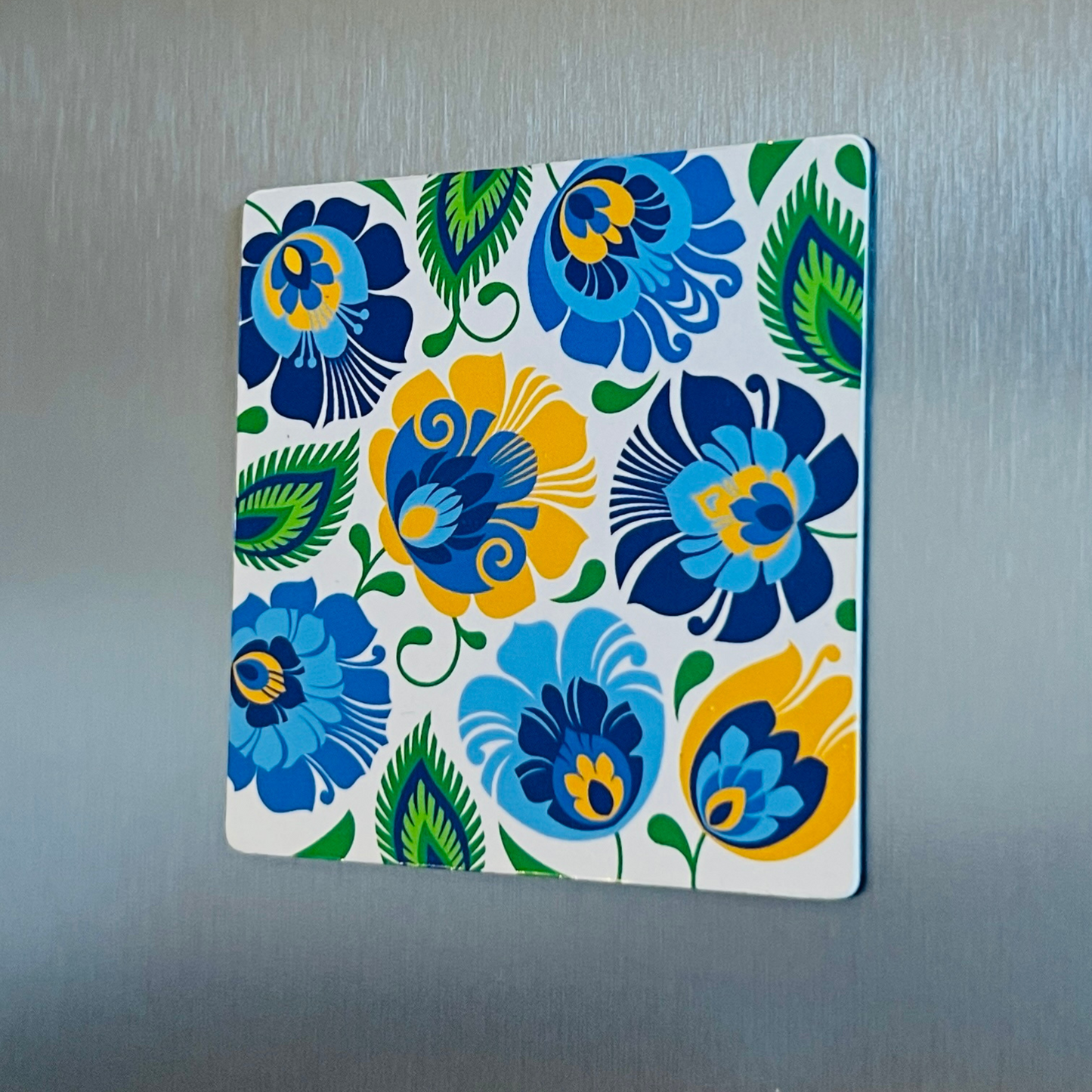 Magnet carré fleurs de Łowicz - Trésors de Pologne