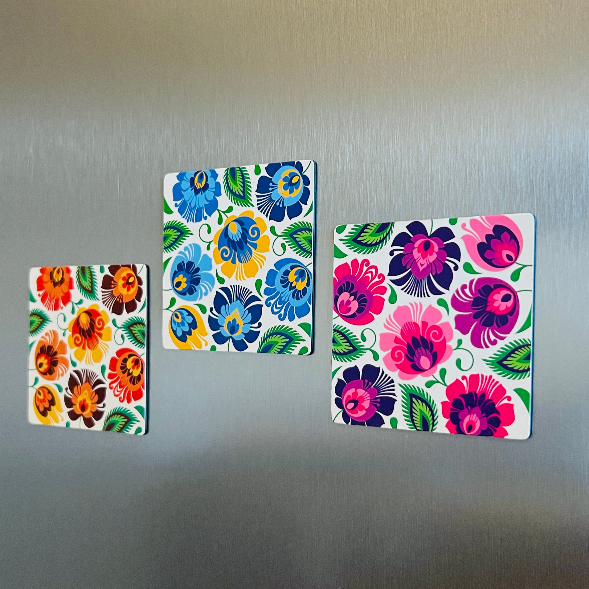 Magnet carré fleurs de Łowicz - Trésors de Pologne