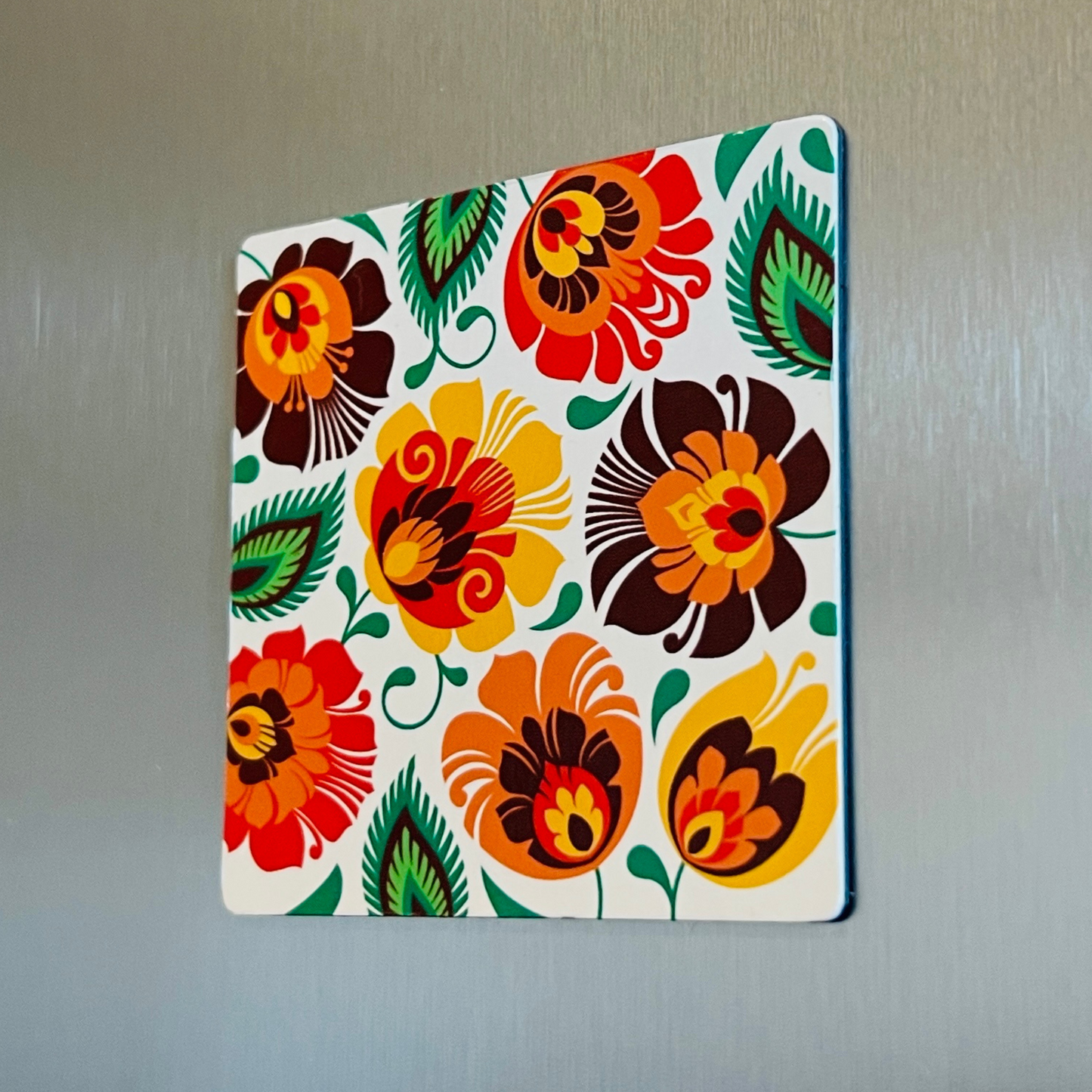 Magnet carré fleurs de Łowicz - Trésors de Pologne