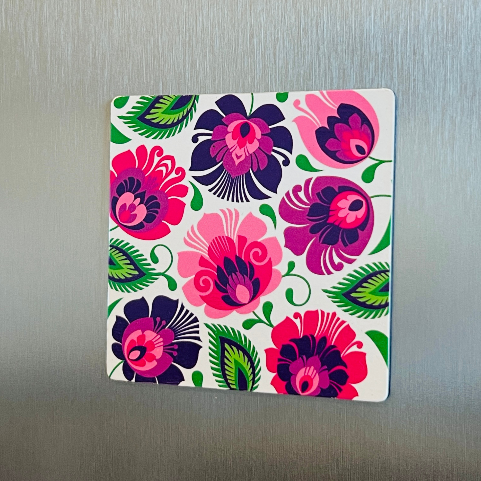 Magnet carré fleurs de Łowicz - Trésors de Pologne