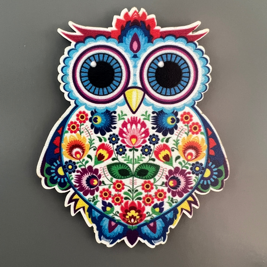 Magnet hibou fleurs de Łowicz - Trésors de Pologne