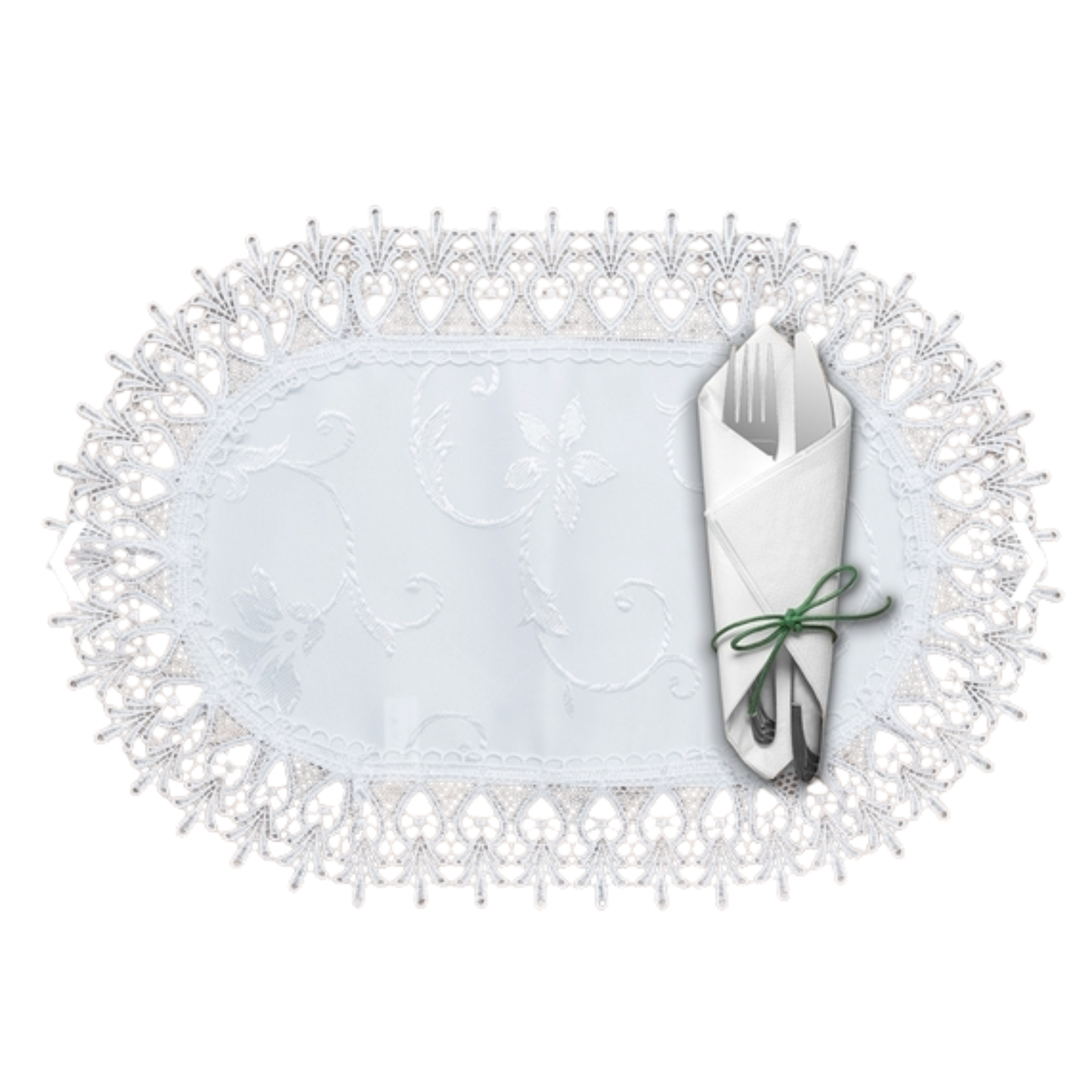 Napperon blanc 30x45 cm en dentelle & fleurs