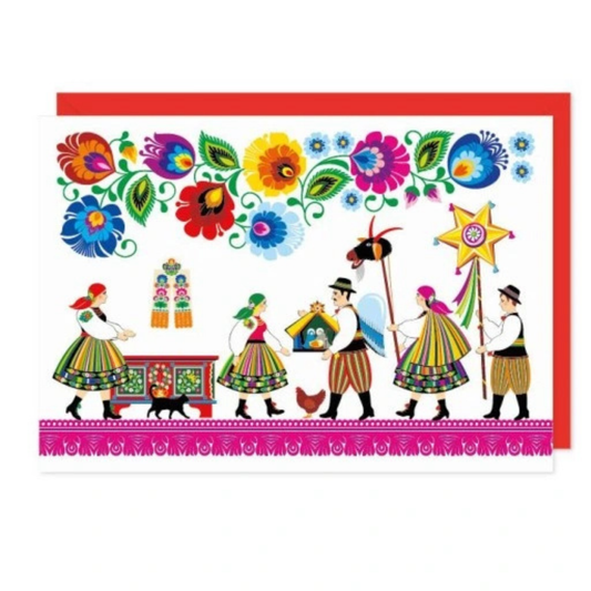 Carte de Noël folk danseur polonais + enveloppe - Trésors de Pologne