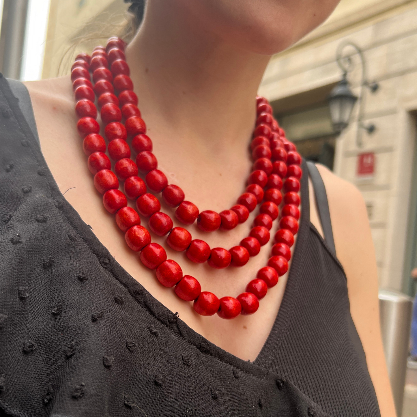 Collier rouge à perles trois rangs - Trésors de Pologne