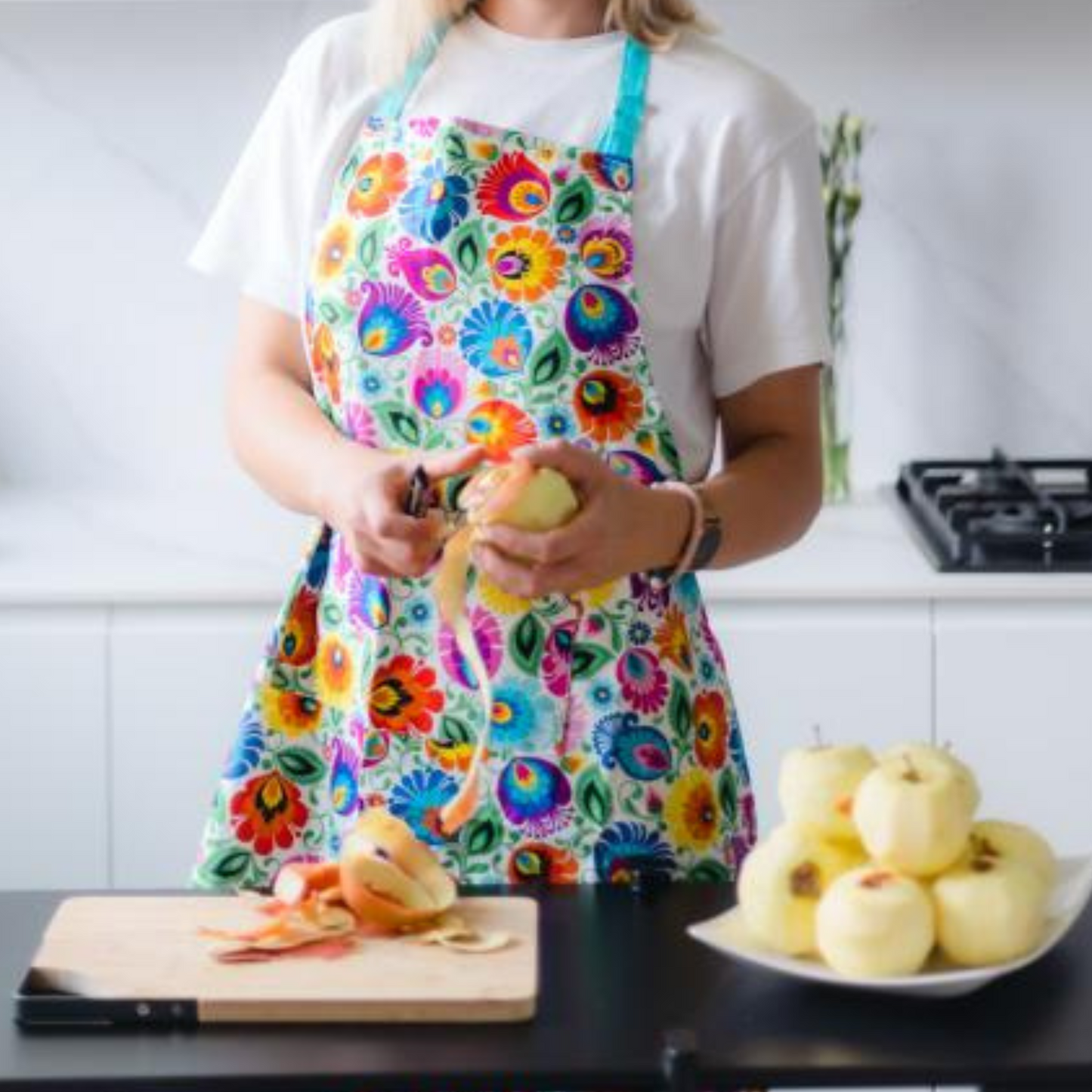 Tablier de cuisine coloré à fleurs