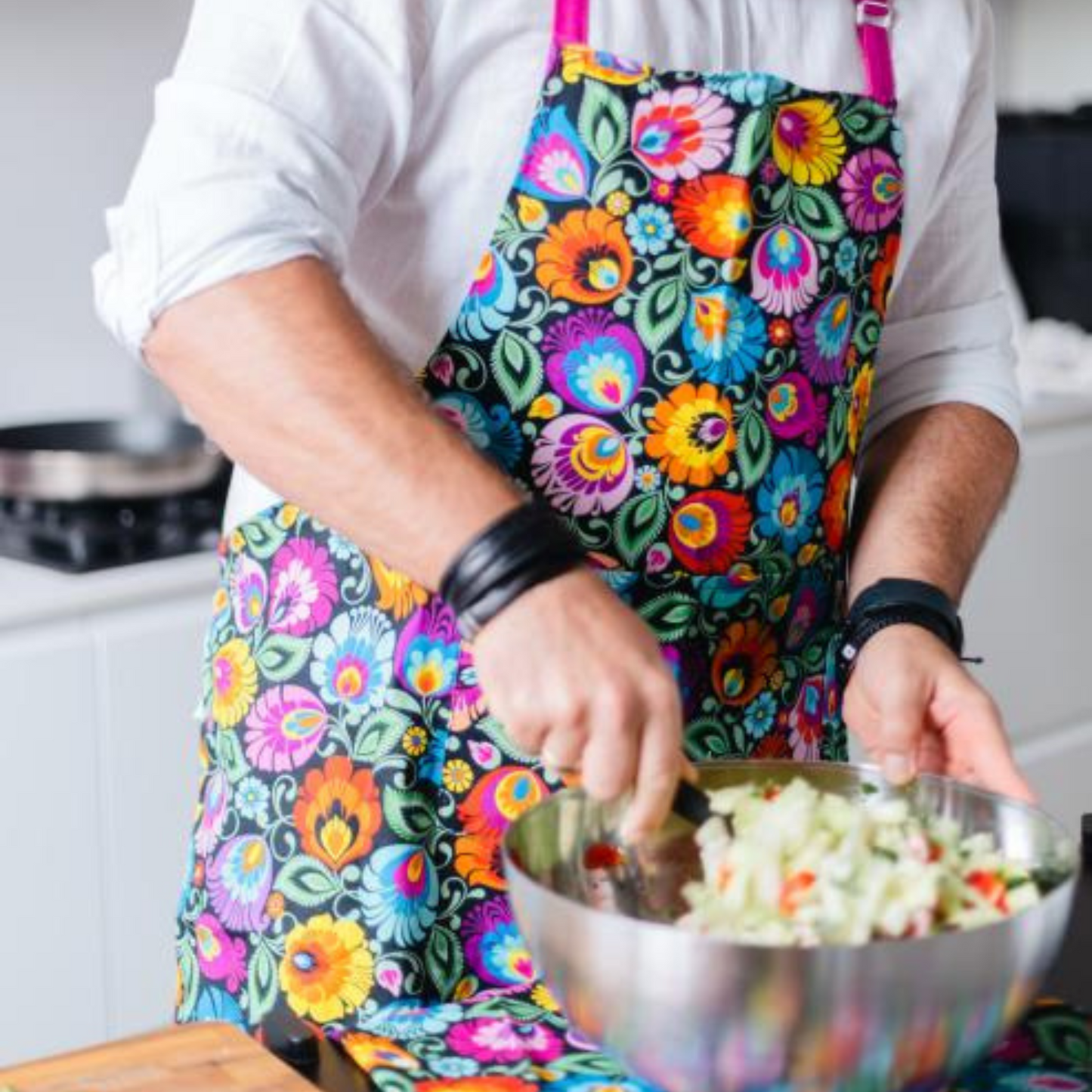 Tablier de cuisine coloré à fleurs